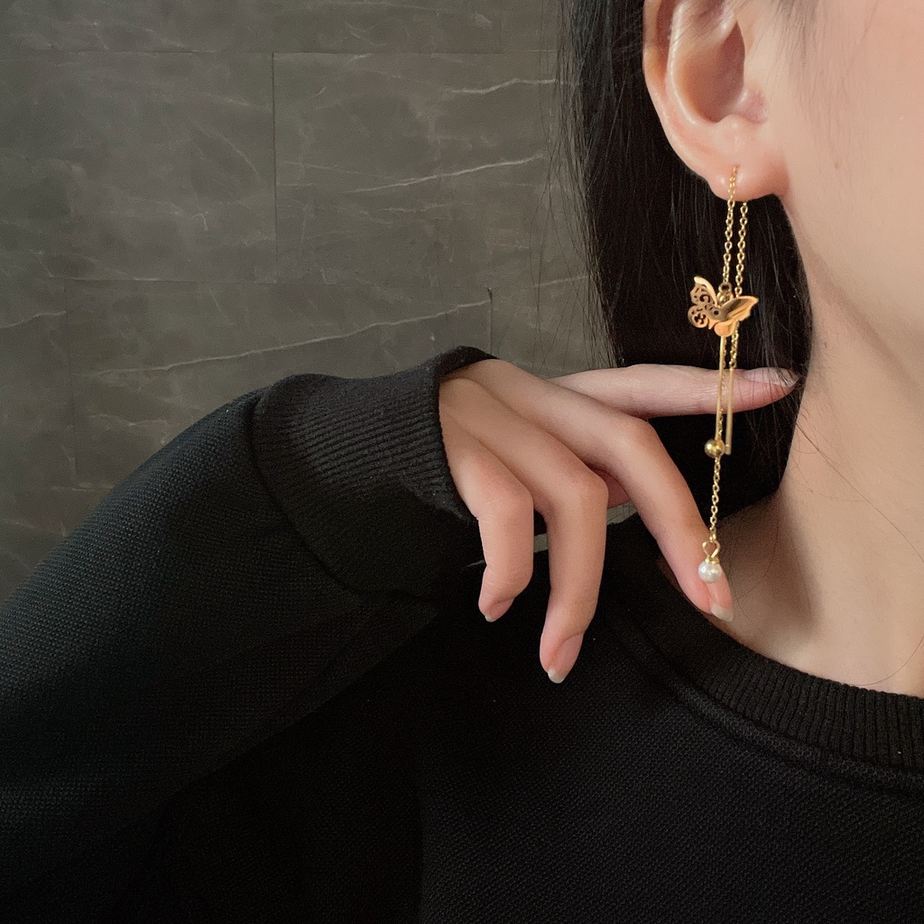 Khuyên Tai Vàng Bằng Thép Titan Hình Nơ Thời Trang