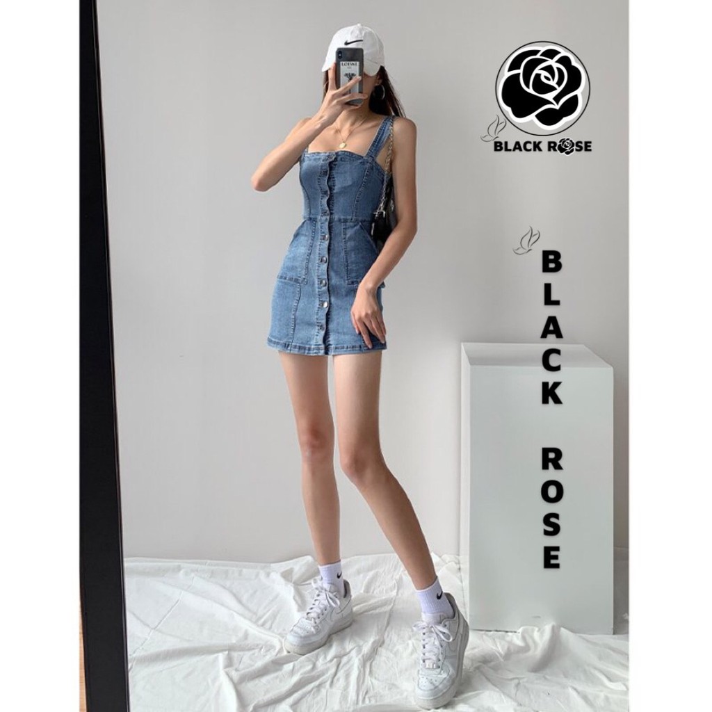 Váy Jean Nữ Xanh Cao Cấp Chữ A BLACK ROSE Váy Đầm Jean Bò Rin Nữ 2 Dây Phong Cách Hàn Quốc - TẤM BOUTIQUE