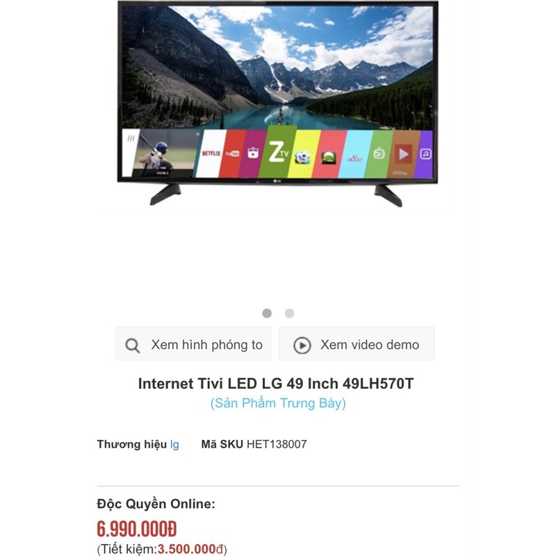 Thanh lí Internet Tivi LG 49 inch 49LH570T | BigBuy360 - bigbuy360.vn