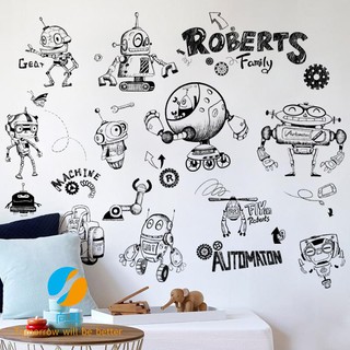 Miếng dán trang trí tường hình robot graffiti độc đáo