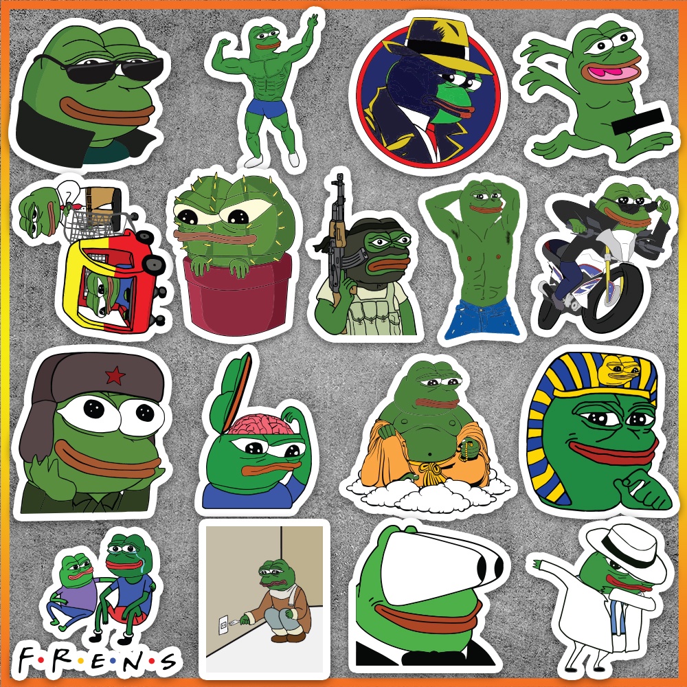 Set 50 cái Sticker Ếch Xanh Pepe chống nước, Hình dán ếch Pepe meme, Decal Pepe dán vali, điện thoại, mũ bảo hiểm