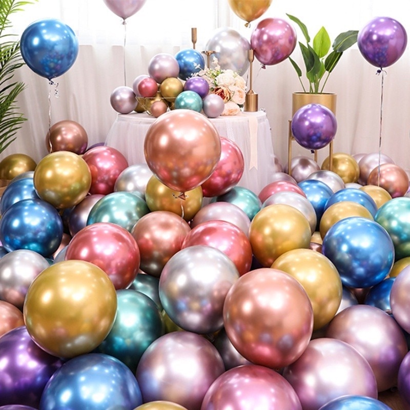 Set 10 Bong Bóng 12 Inch Màu Vàng Hồng Bằng Latex Và Crom Dùng Trang Trí