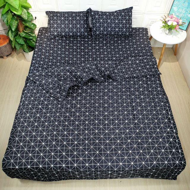 Trọn bộ 5 món chăn phao trần bông ga chun vỏ gối poly cotton mẫu mới