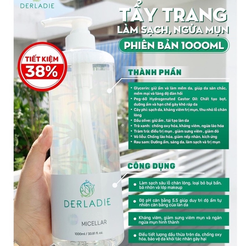 Nước tẩy trang chiết xuất cây phỉ Derladie Witch Hazel 1000ml