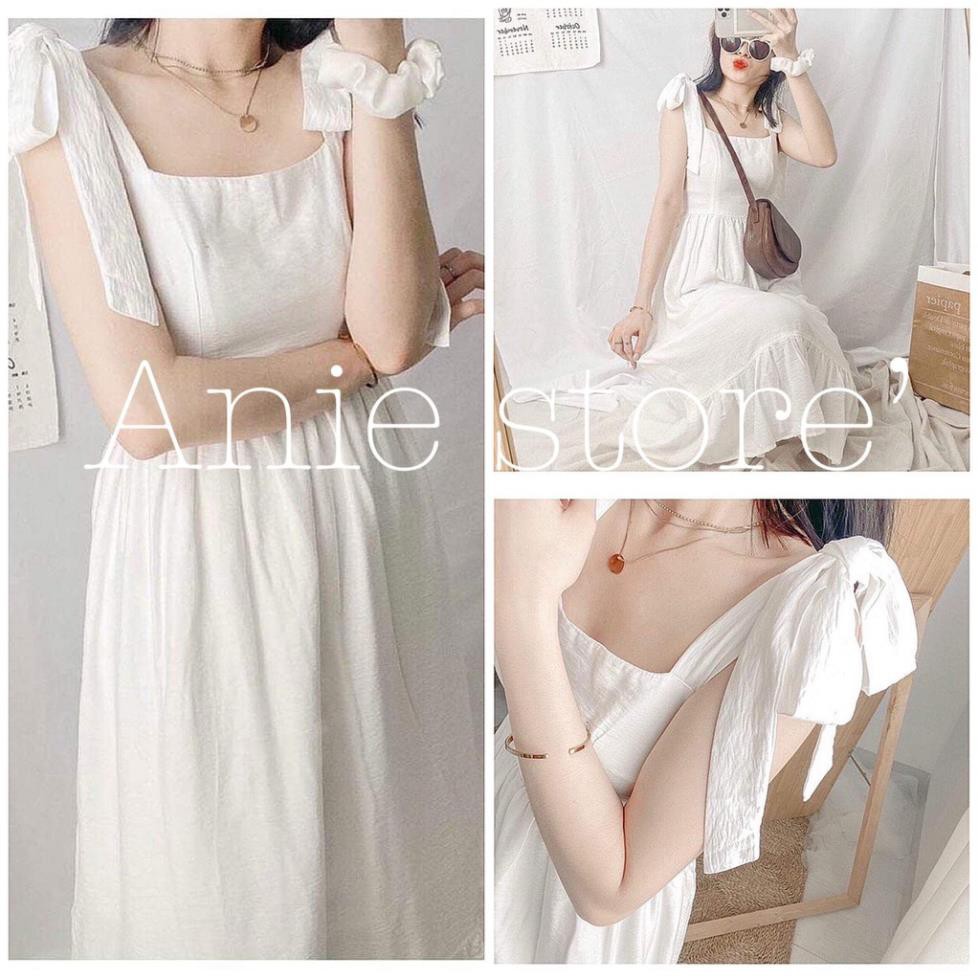 Đầm Trắng Nữ 2 Dây Cột Nơ Đuôi Cá, Váy Nữ Eo Chun Dáng Dài Hàng QC Loại 1 | BigBuy360 - bigbuy360.vn