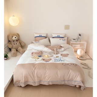 Bộ chăn ga gối lụa 100s gấu teddy xinh xắn 7 món cao cấp