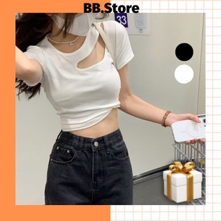 Áo kiểu nữ tay ngắn, áo thun nữ thiết kế khoét cổ 2 màu đủ size s,m,l