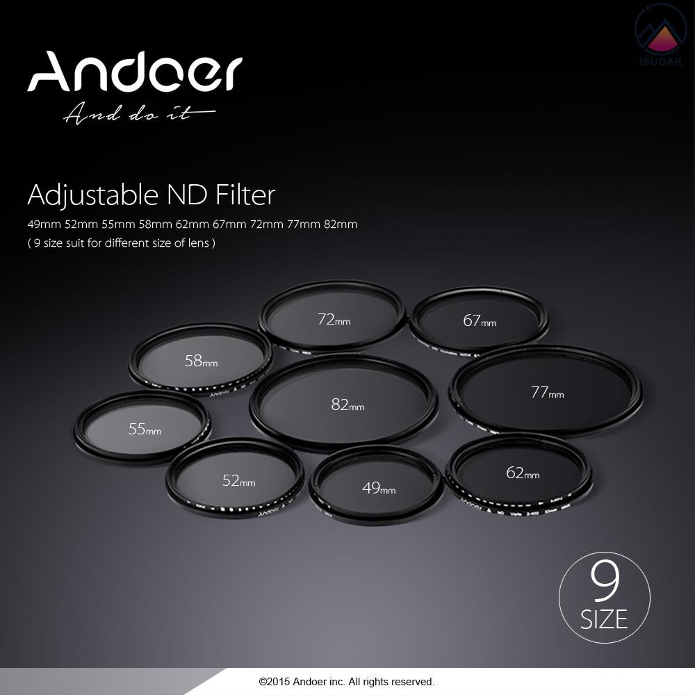 Andoer 77mm ND Fader Neutral Density Adjustable ND2 to ND400 Variable Filter for DSLR Camera