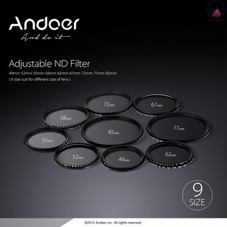 Andoer 77mm ND Fader Neutral Density Adjustable ND2 to ND400 Variable Filter for DSLR Camera