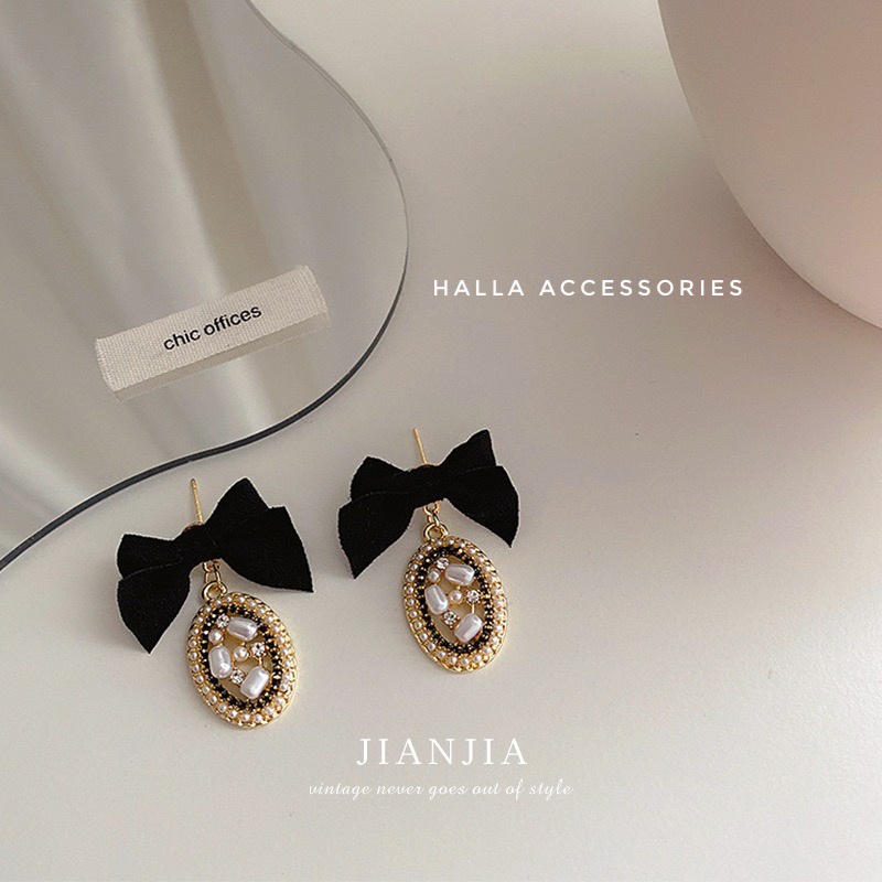 Khuyên tai Nơ Nhung tiểu thư Vintage HALLA BT152 BT153