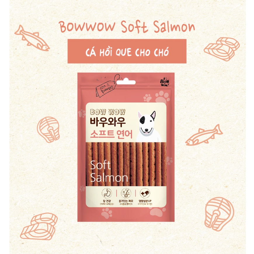 Snack cho chó cá hồi gà que Bow wow soft chicken salmon gói 50g 150g, thức ăn cho chó vặt huấn luyện cún Con Mèo Xiêm