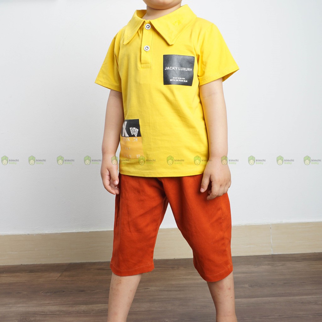 Bộ đồ bé trai áo thun cotton có cổ kèm quần kaki, set đồ cộc tay cho bé đi học đi chơi mùa hè BBT2102