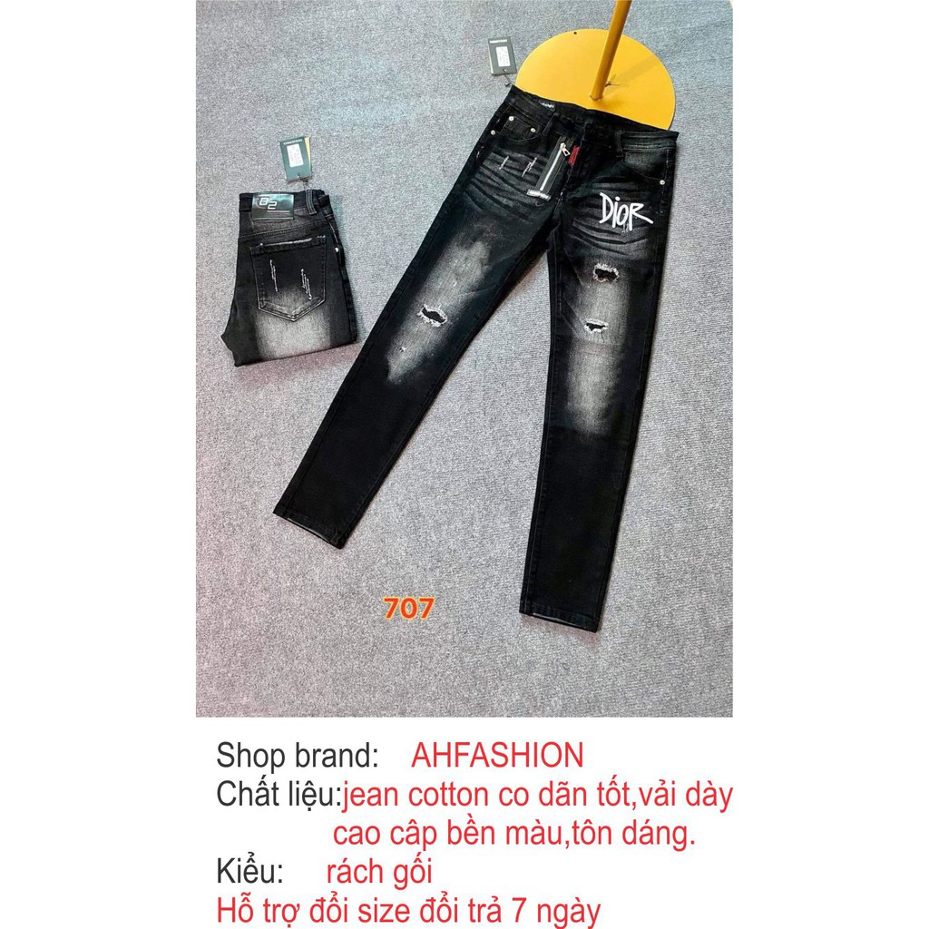 Quần jean nam chất bò đen rách cao cấp khóa lệch vải đẹp co giãn mẫu mới nhất AHFASHION | BigBuy360 - bigbuy360.vn