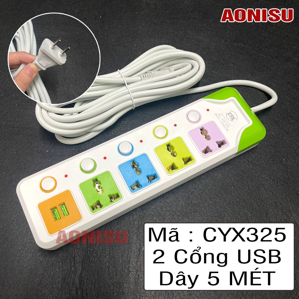 Ổ Cắm Thông Minh Đa Năng Cổng USB CAO CẤP ĐỦ MẪU - Ổ Cắm Điện Đa Năng Dây Dài Chống Dật Tuỳ Chọn AONISU