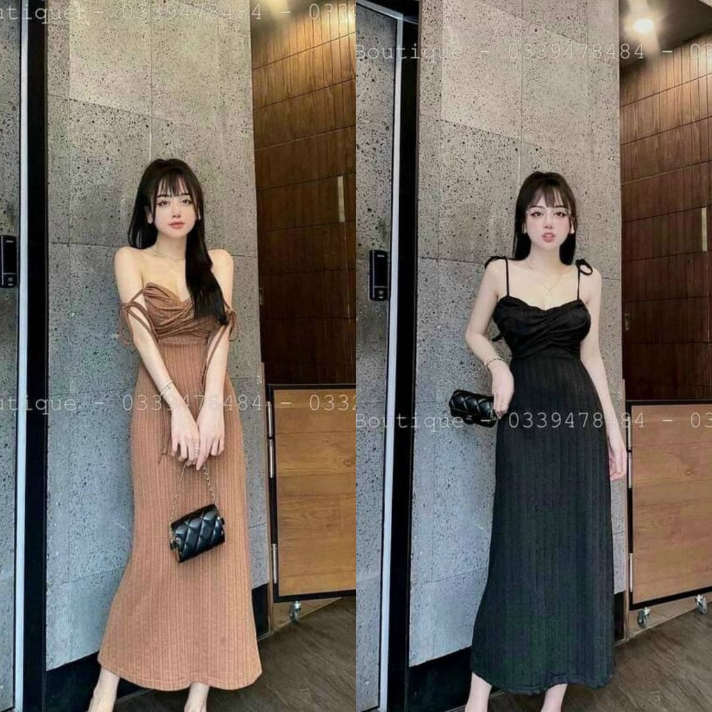 Đầm Hai Dây Nữ Ôm Body Dáng Dài Chất Vải Thun Gân Mềm Mịn Quyến Rũ Dự Tiệc Freesize dưới 58kg V02