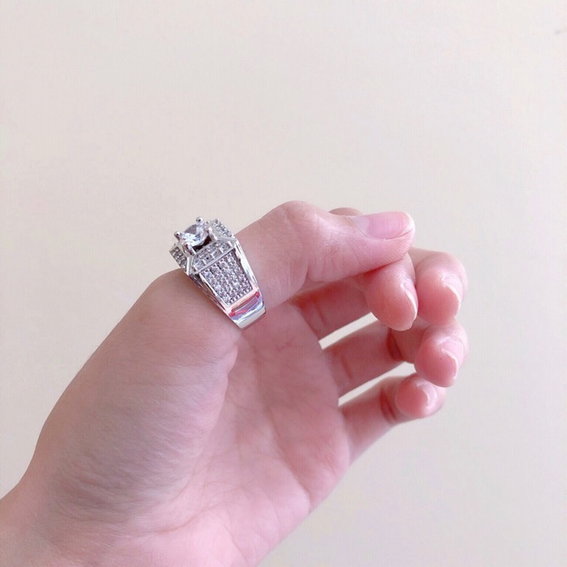 Nhẫn nam xi trắng bạch kim đính đá sang trọng NN02