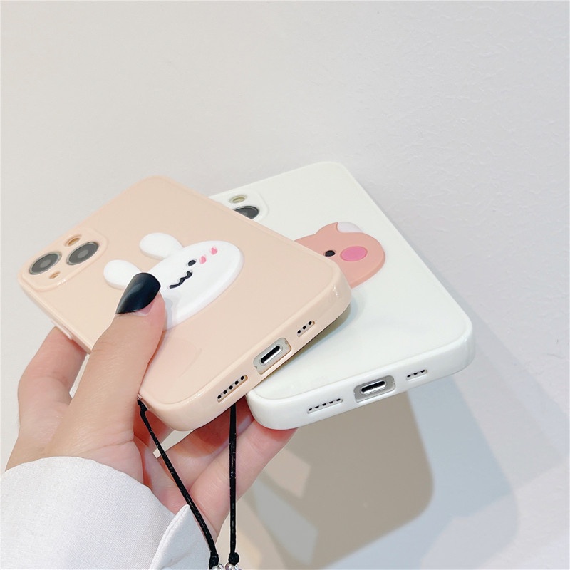 Ốp Điện Thoại TPU Dẻo Họa Tiết Hoạt Hình Chú Gấu/ Thỏ Dễ Thương Chống Rơi Cho IPhone 13 12 11 Pro Max X XS XR 8 7 6 Plus