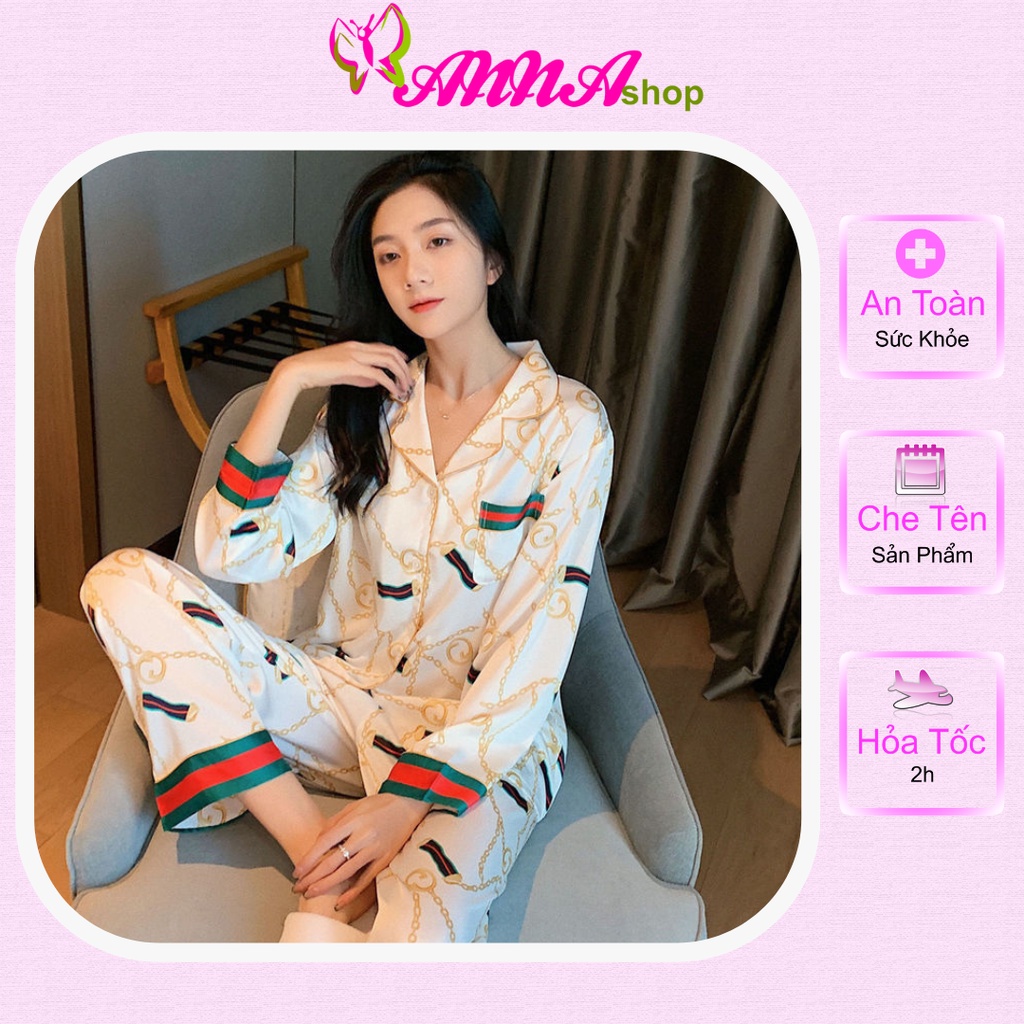 Bộ ngủ pyjama lụa quần dài, tay dài cao cấp, trẻ trung, thoải mái, thoát mát (MS 09042) Anna Shop