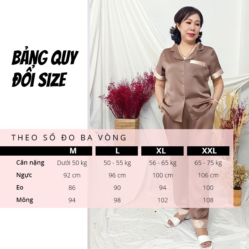 Đồ bộ trung niên SBORG pijama lụa tuyết nhật hàng cao cấp không xước, siêu mềm, mát tay lửng bigsize 50-75kg quà tặng mẹ