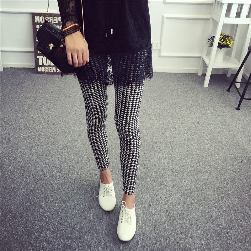 Thời Trang Quần legging Lưng Cao Hoạ Tiết houndstooth