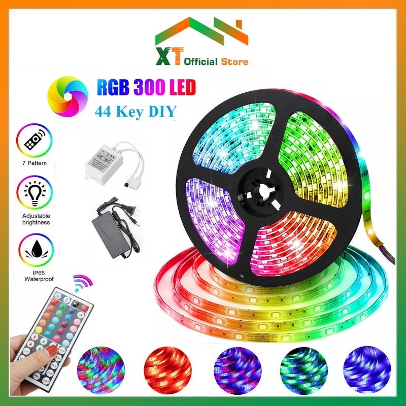 Đèn led Tiktok Đổi Màu RGB cuộn 5m 5050 Có Điều Khiển Từ Xa 44 Phím (Loại có Silicon Chống Nước)