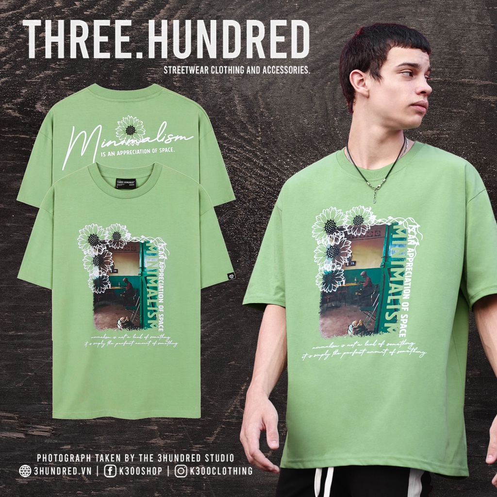 Áo Thun Minimalism Màu Xanh Lá In Hình Chất Liệu 100% Cotton Thoáng Mát Form Rộng Thoải Mái