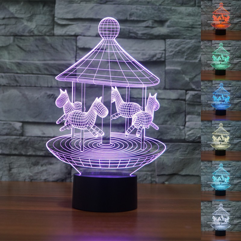 Đèn LED 3D hình vòng xoay ngựa 7 màu