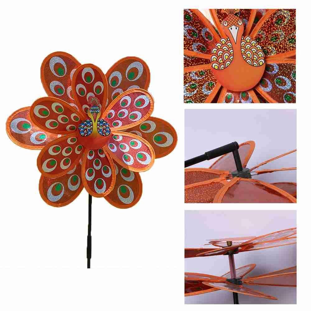 YNATURAL Con Quay Gió Hình Chim Công Đính Kim Sa Laser Xoay Tròn Trang Trí Sân Vườn