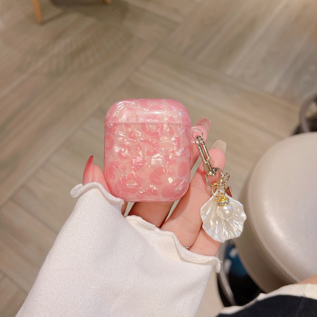 Vỏ Bảo Vệ Hộp Sạc Tai Nghe Airpods 1 2 3 rd Pro Hình Báo Hồng Kèm Móc Khóa Ngọc Trai Dễ Thương Ốp