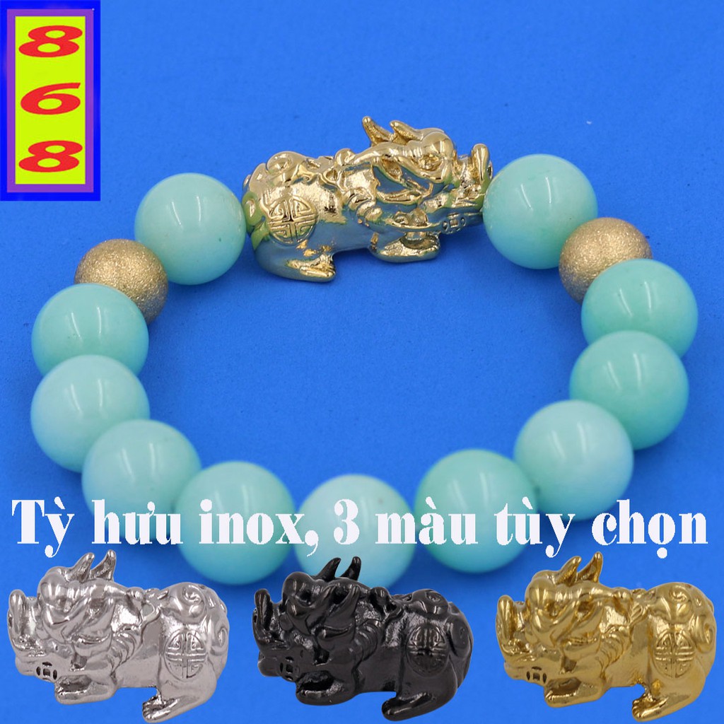 Chuỗi hạt đeo tay ngọc 14 ly 2 bi Charm Tỳ Hưu inox VNBXTHHBV14 - Hợp mệnh Mộc, mệnh Hỏa - Chuỗi size lớn