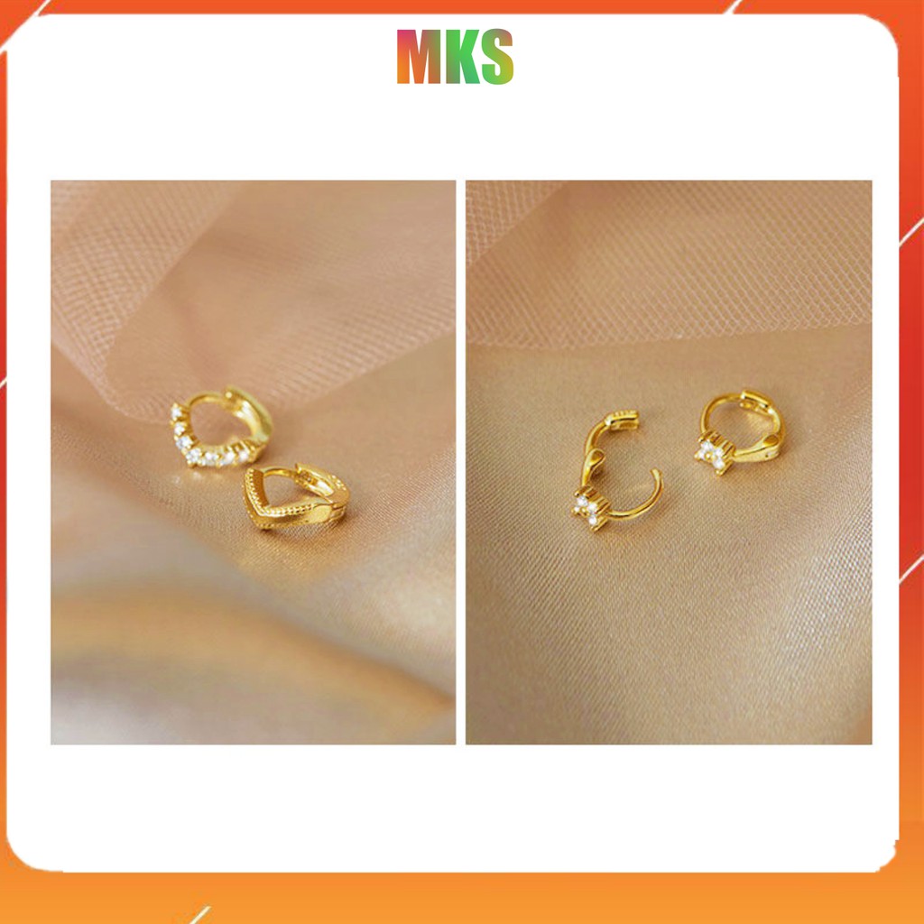 [ Bán lỗ xin đánh giá] Hoa tai bạc nữ, bông tai bạc ý S925 mạ vàng kiểu dáng Hàn Quốc nhỏ xinh 10mm đính đá cao cấp
