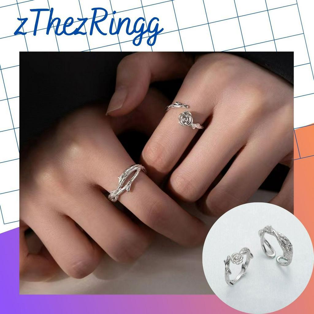 Set 2 Nhẫn Đeo Tay Hình Hoa Hồng Cổ Điển Cho Cặp Đôi Nam Nữ N11
