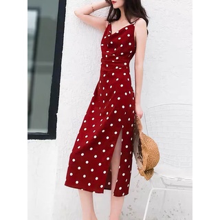 ĐẦM DÂY ĐỎ CHẤM BI NHÚN EO