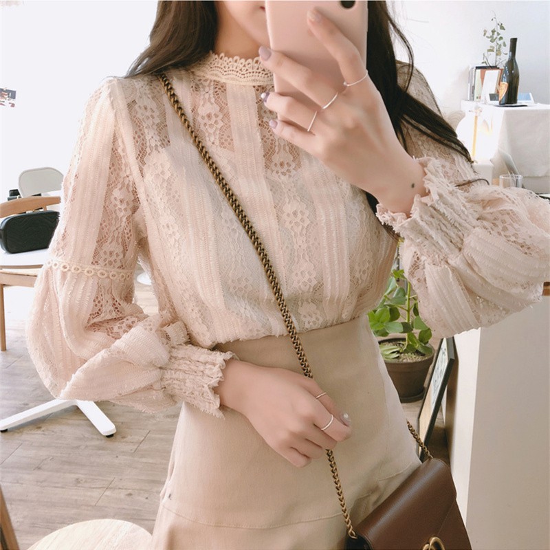 Áo sơ mi ren kiểu dài tay Emilyshop ulzzang