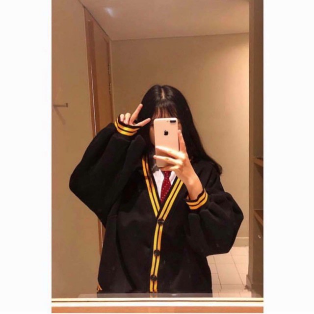 Áo khoác CARDIGAN VERMONT ĐEN THÊU TAY UNISEX Daski phong cách nelly ulzzang