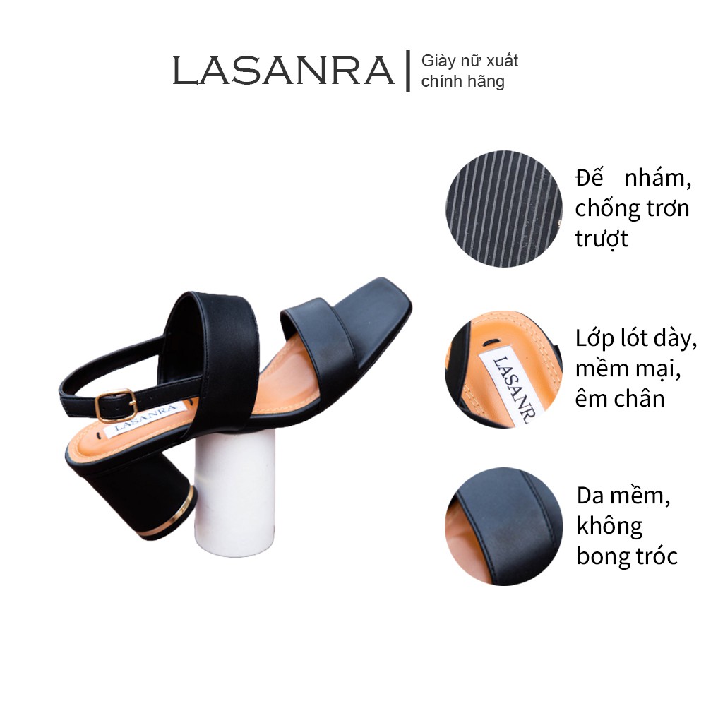 Sandal cao gót Lasanra quai ngang da lì mũi vuông đế trụ tròn 5p siêu xinh