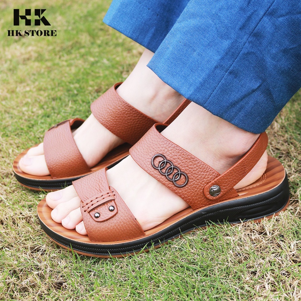 Dép da nam - Xăng đan nam 2 quai đế kếp cao 3.5cm khâu may chân quai chắc chắn - hàng chính hãng HK.STORE -