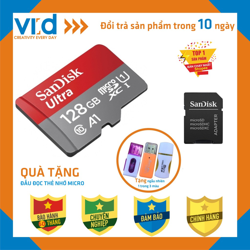 [QUÀ TẶNG] Thẻ nhớ MicroSDHC UHS-1 Card Sandisk 128GB - Bảo hành 5 năm