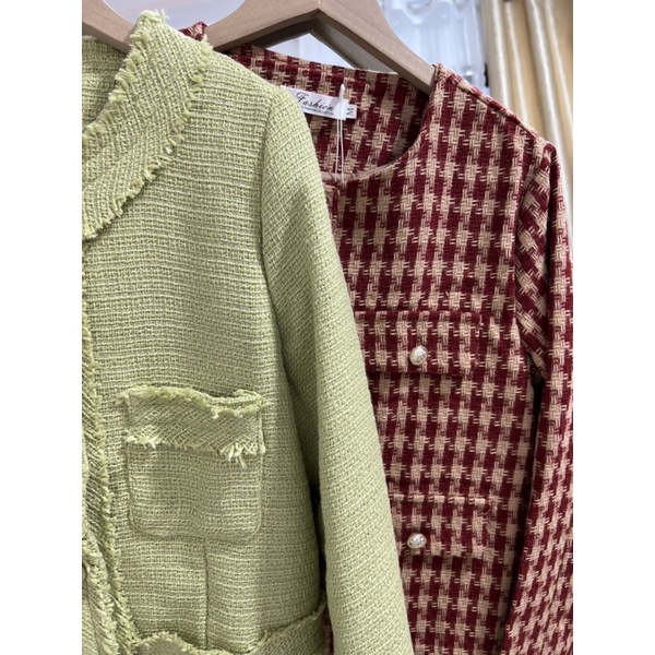 Áo khoác dạ tweed xanh cốm dáng lửng (ảnh tự chụp)SẴN