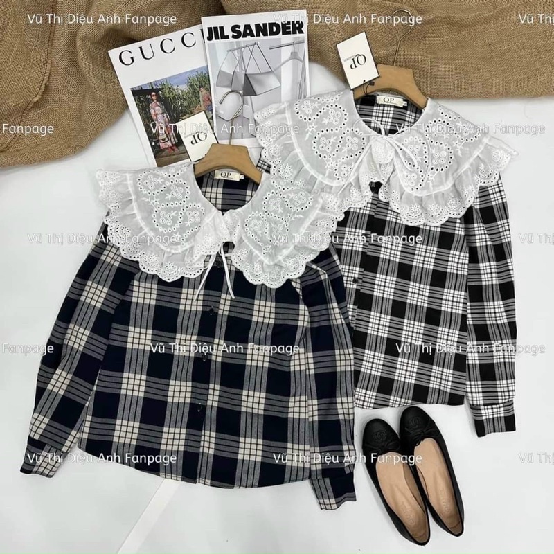 Áo sơ mi caro tay phồng