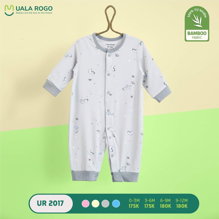 Bodysuit cho bé Uala rogo 0-12 tháng tay Lửng vải sợi tre Bamboo Fabric mềm mát gọn gàng cúc giữa ur 2017