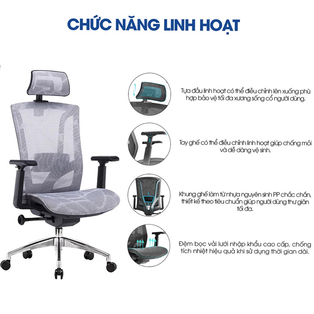 Ghế công thái học GOVI Ergonomic Plato PL04 Thiết kế bảo vệ sức khỏe