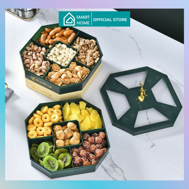 Hộp Đựng Mứt Khay Đựng Bánh Kẹo Tết 3 Tầng Xanh Vàng Cao Cấp, Đẹp Sang Chảnh - MẪU MỚI NHẤT- Hàng Loại 1
