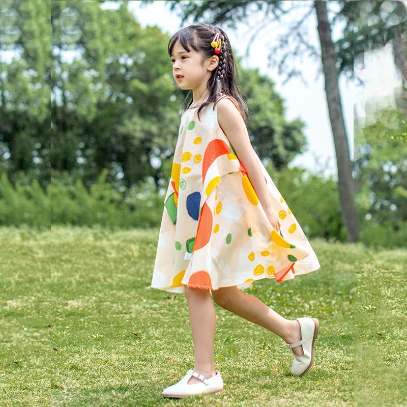 Đầm bé gái váy sát nách họa tiết sặc sỡ dáng xòe size nhỡ G17