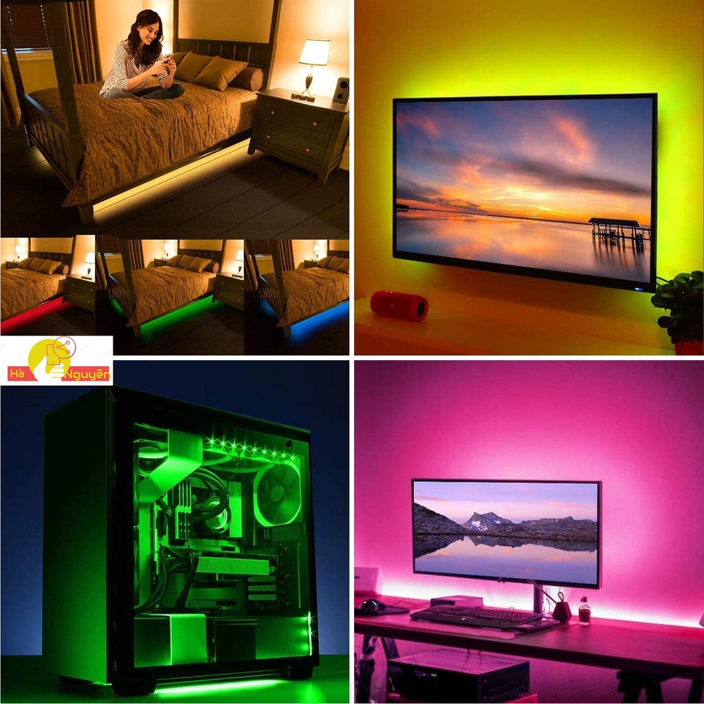 Dây đèn led đổi màu điều khiển bằng điện thoại dúng trang trí thùng máy tính , tivi , màn hình LCD...