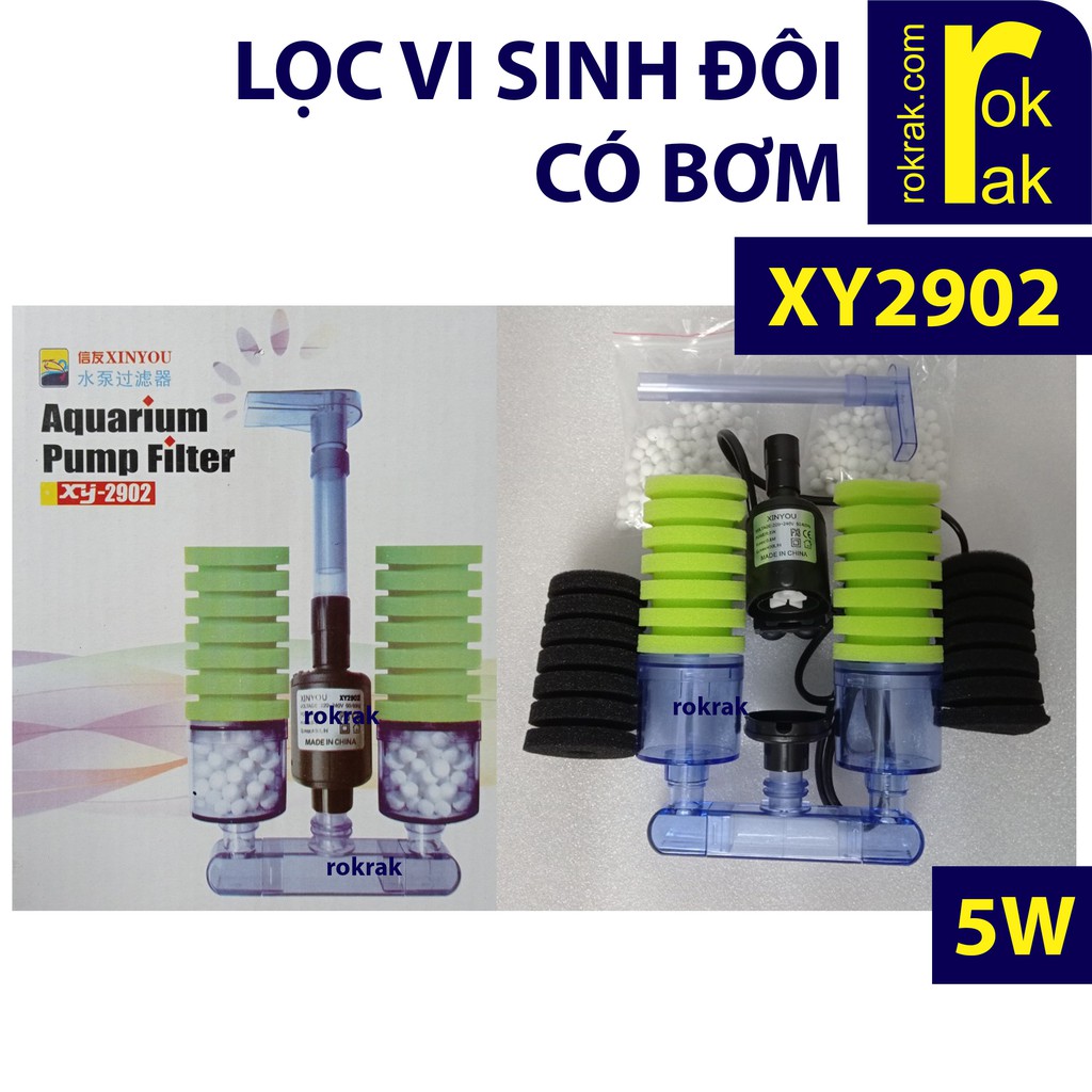 Lọc vi sinh đôi XY-2902 có MÁY BƠM NƯỚC bio bông ĐÔI + vật liệu lọc