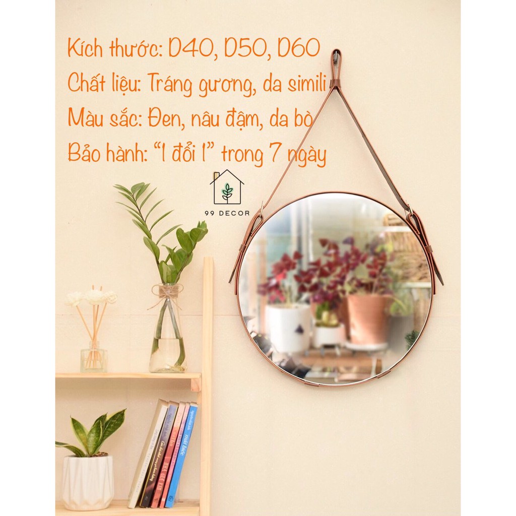 [MÃ GIẢM GIÁ 10%] Gương Tròn Dây Da Simili Treo Tường Cao Cấp D40-D50-D60p