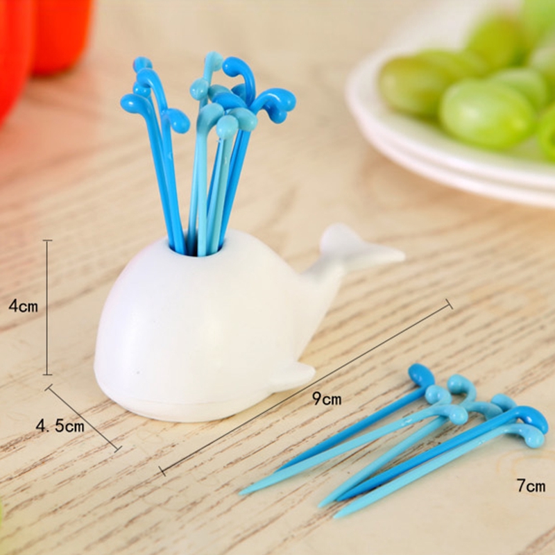 Bộ 16 Nĩa Ăn Trái Cây Hình Cá Voi Hoạt Hình Tái Sử Dụng Được