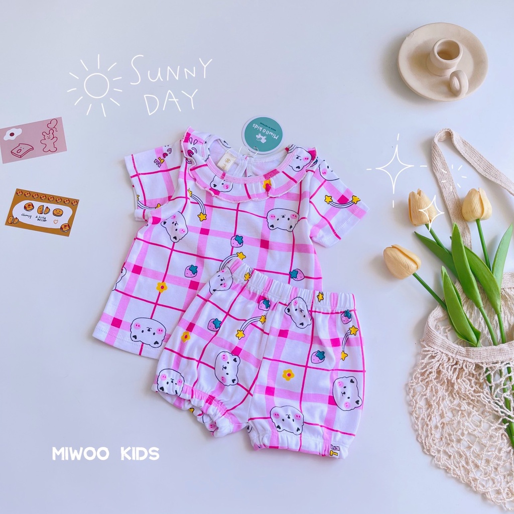 Bộ bé gái viền cổ họa tiết xinh xắn mùa hè HM190