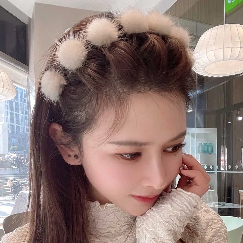 Dây Cột Tóc Đính Bóng Lông Thời Trang Thu Đông